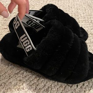 Black Ugg fluff yeah slides